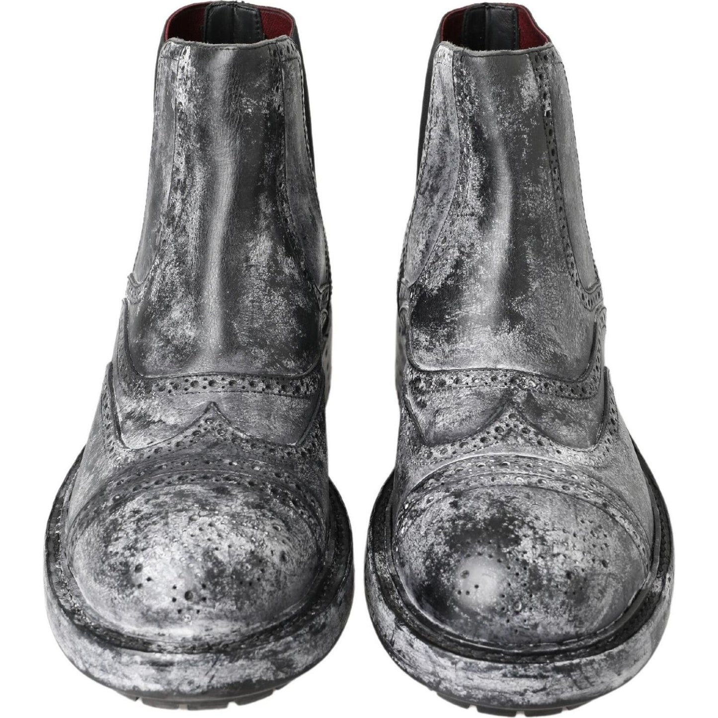 Dolce & Gabbana Black Gray Leather Ankle Boots Dolce & Gabbana