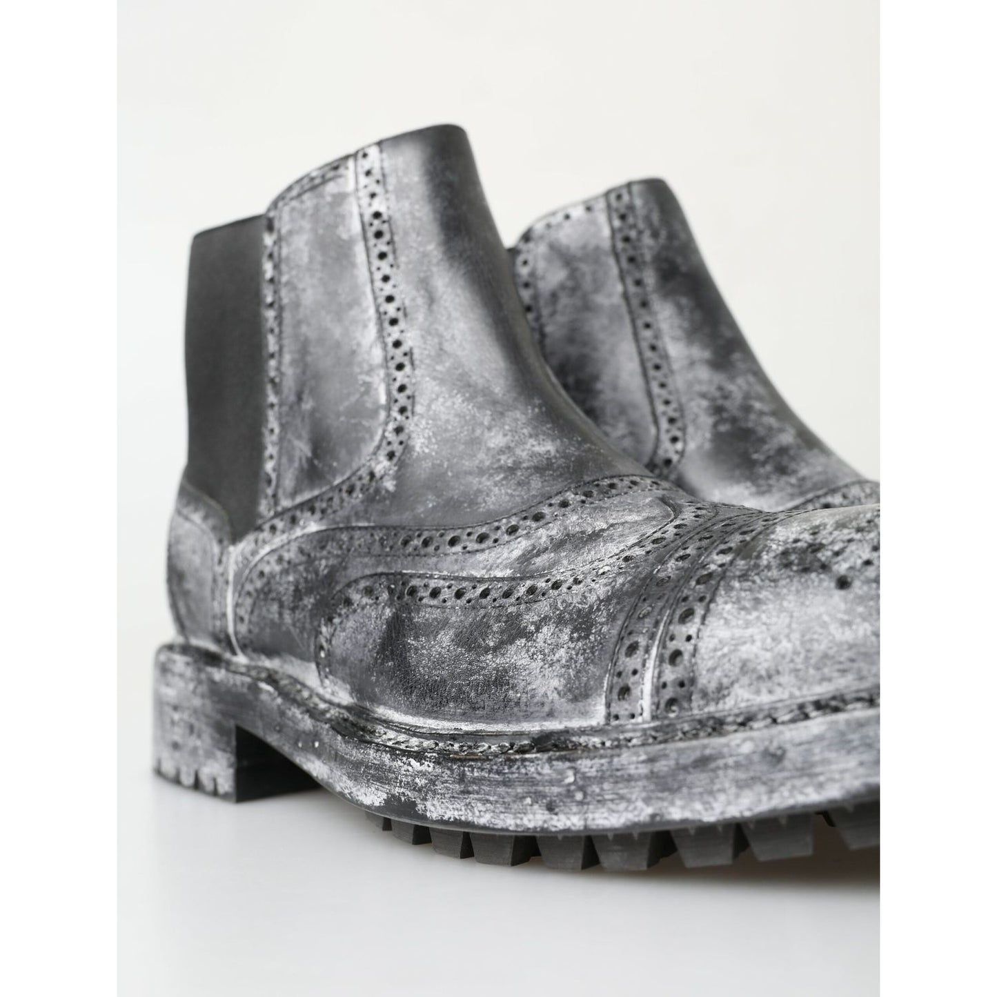 Dolce & Gabbana Black Gray Leather Ankle Boots Dolce & Gabbana