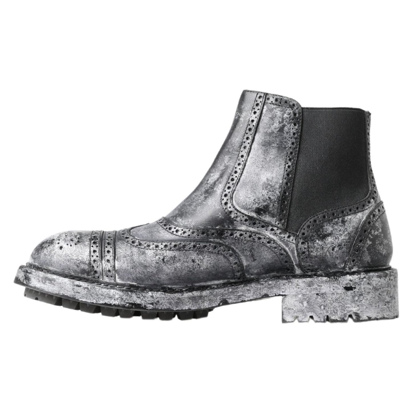 Dolce & Gabbana Black Gray Leather Ankle Boots Dolce & Gabbana