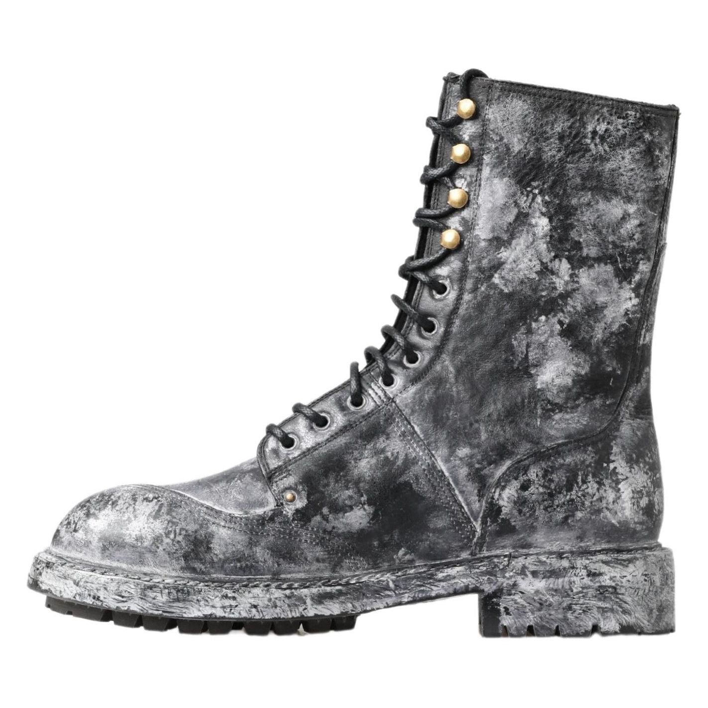 Dolce & Gabbana Black Gray Leather Mid Calf Boots Shoes Dolce & Gabbana