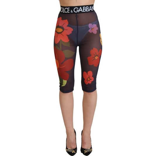 Dolce & Gabbana Black Floral Leggings Stretch Waist Pants Dolce & Gabbana