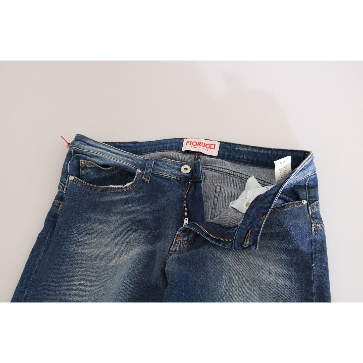 Fiorucci Blue Washed Mid Waist Slim Fit Denim Jeans Fiorucci