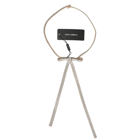 Dolce & Gabbana Beige Silk Clear Crystal Bow Waist Belt Dolce & Gabbana