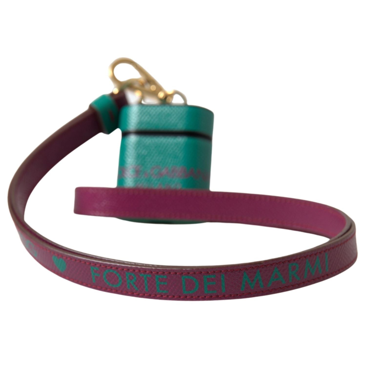 Dolce & Gabbana Green Maroon Calf Leather Logo Print Strap Airpods Case