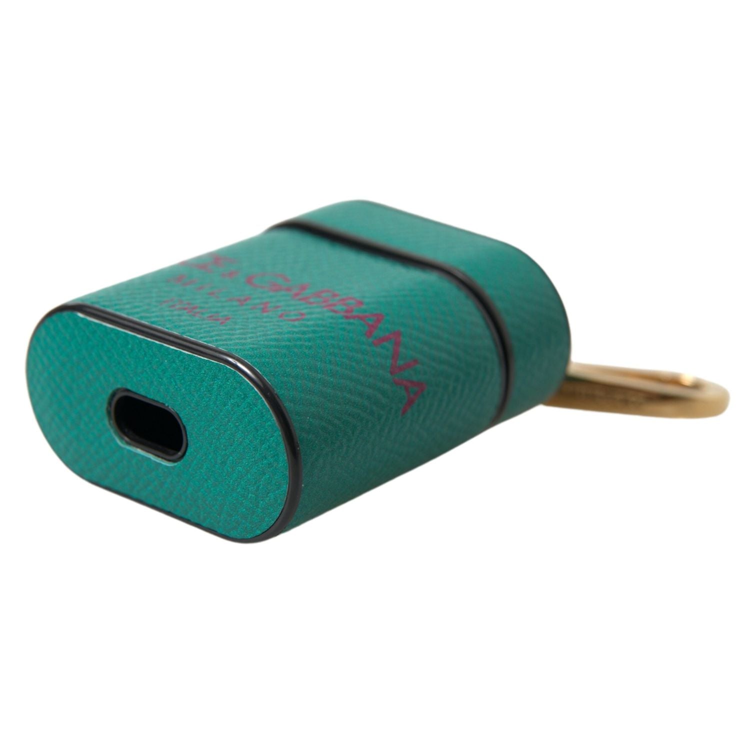 Dolce & Gabbana Green Maroon Calf Leather Logo Print Strap Airpods Case