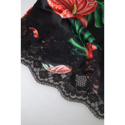 Dolce & Gabbana Black Anthurium Print Silk Camisole Top Underwear