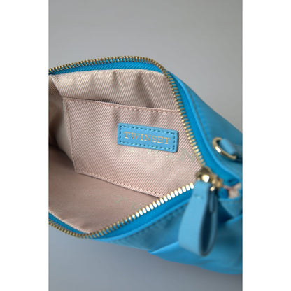 Twinset Blue Tafta Silk Large Bow Zipper Clutch Women Borse Logo Bag Twinset