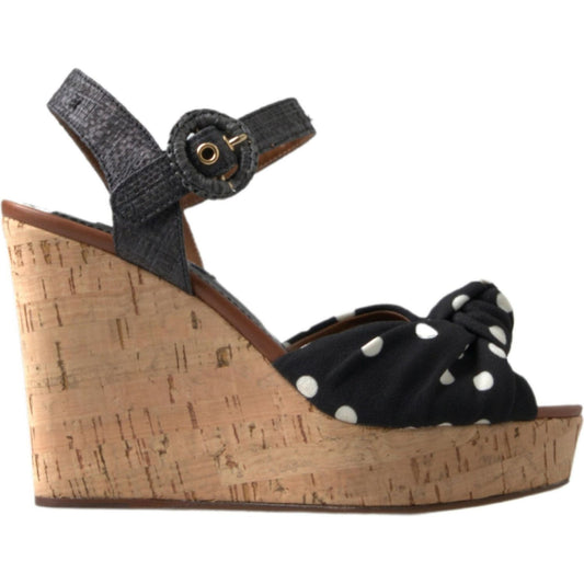 Dolce & Gabbana Black Wedges Polka Dotted Ankle Strap Shoes Sandals Dolce & Gabbana