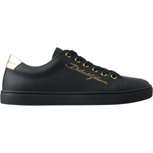 Dolce & Gabbana Black Gold Leather Classic Sneakers Shoes Dolce & Gabbana