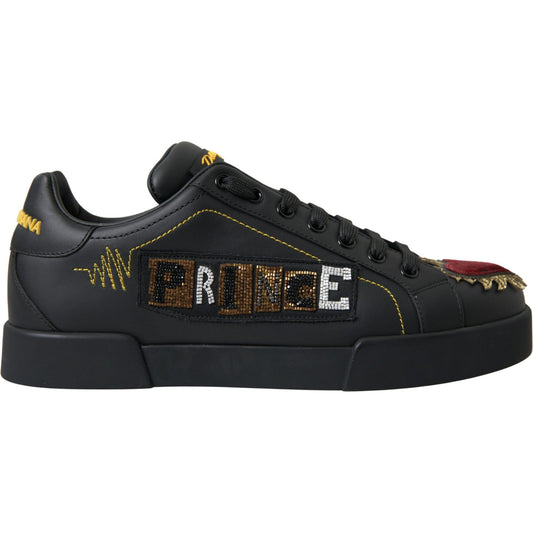 Dolce & Gabbana Elegant Portofino Leather Sneakers - Black Multicolor Dolce & Gabbana