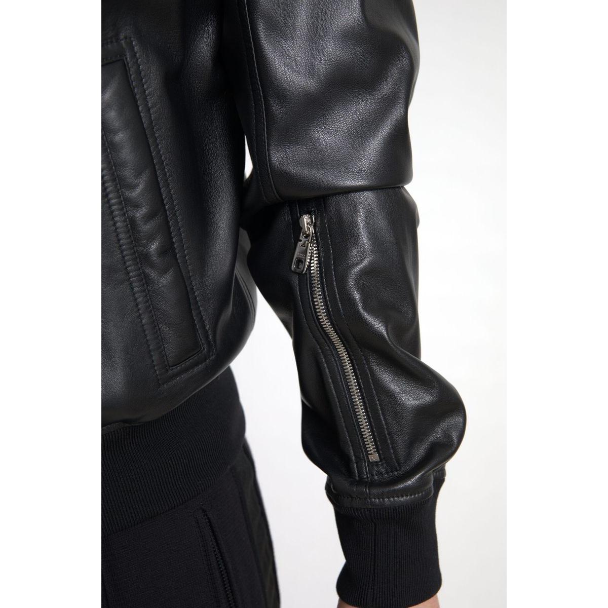 Dolce & Gabbana Elegant Black Leather Bomber Jacket Dolce & Gabbana