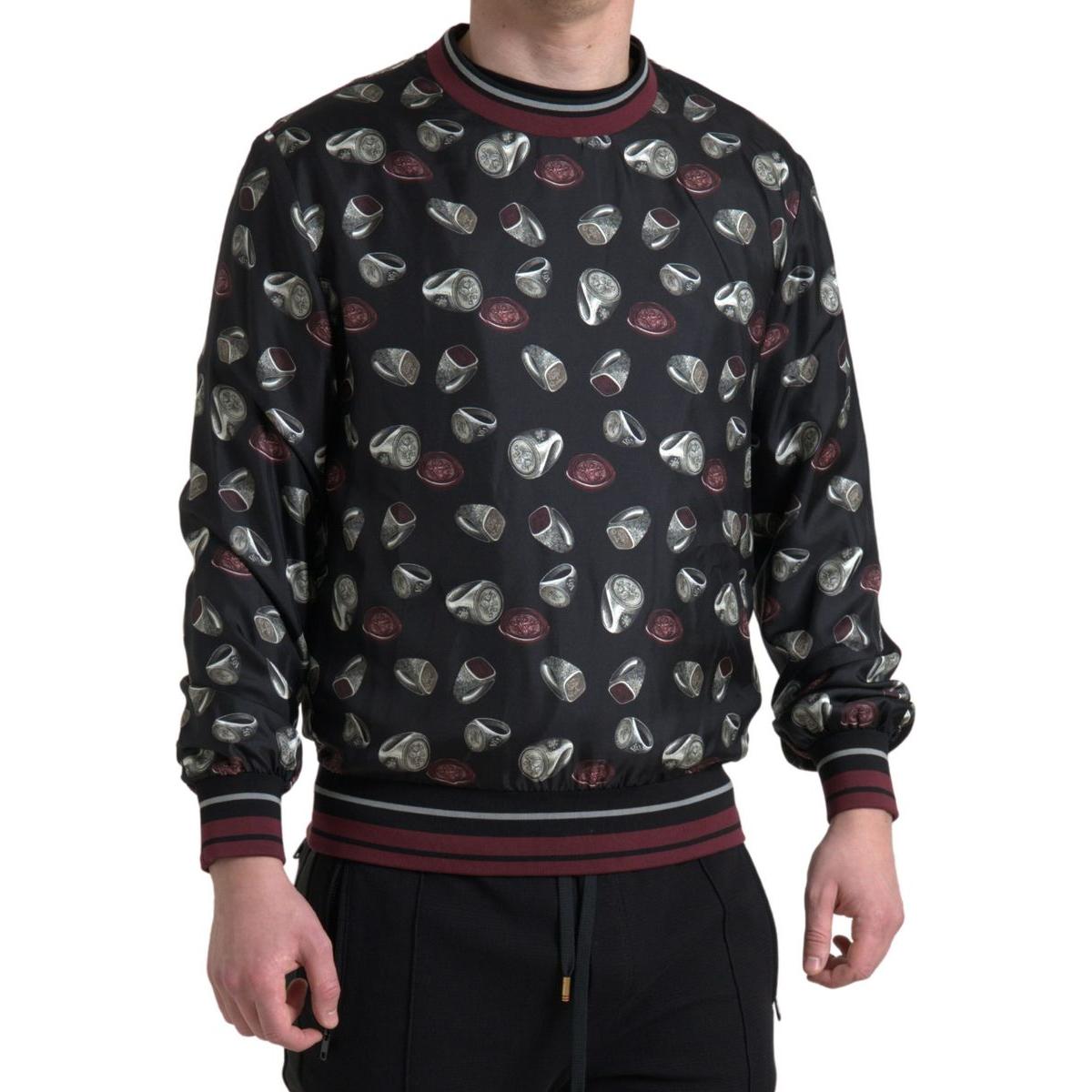 Dolce & Gabbana Elegant Silk Crewneck Pullover - Black Multicolor Dolce & Gabbana