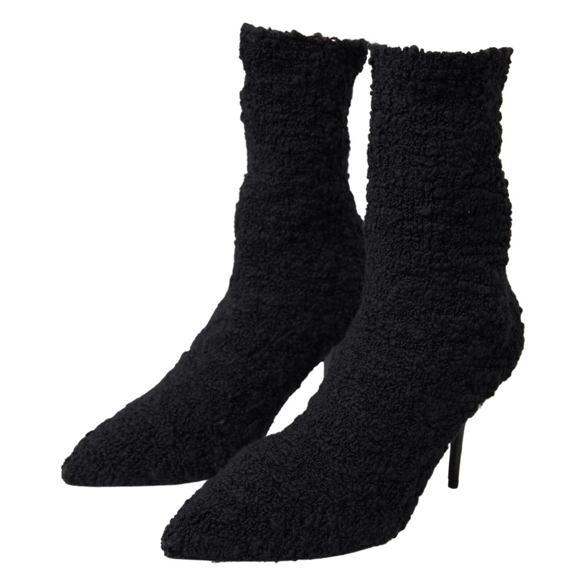 Dolce & Gabbana Black Stiletto Heels Mid Calf Boots