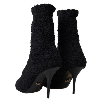 Dolce & Gabbana Black Stiletto Heels Mid Calf Boots