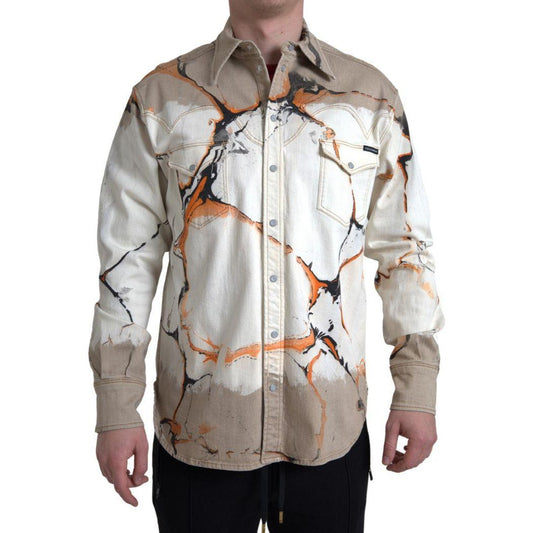 Dolce & Gabbana Multicolor Cotton Collared Denim Shirt