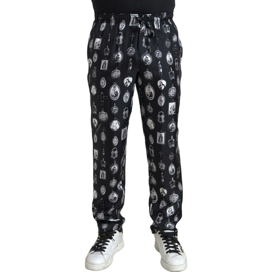 Dolce & Gabbana Elegant Silk Joggers with Religious Print Dolce & Gabbana