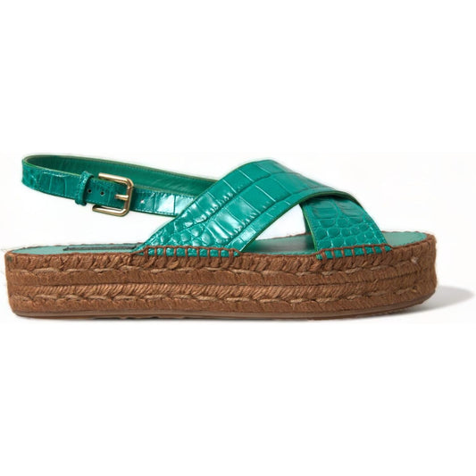 Dolce & Gabbana Elegant Green Espadrille Platform Sandals Dolce & Gabbana