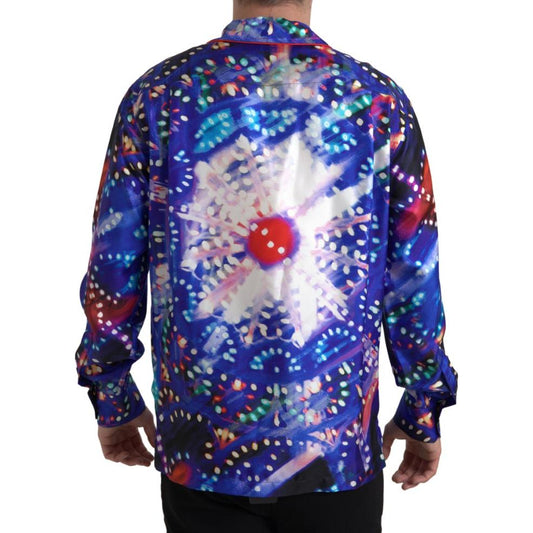 Dolce & Gabbana Psychedelic Print Silk Pajama Shirt Dolce & Gabbana Dark Slate Blue
