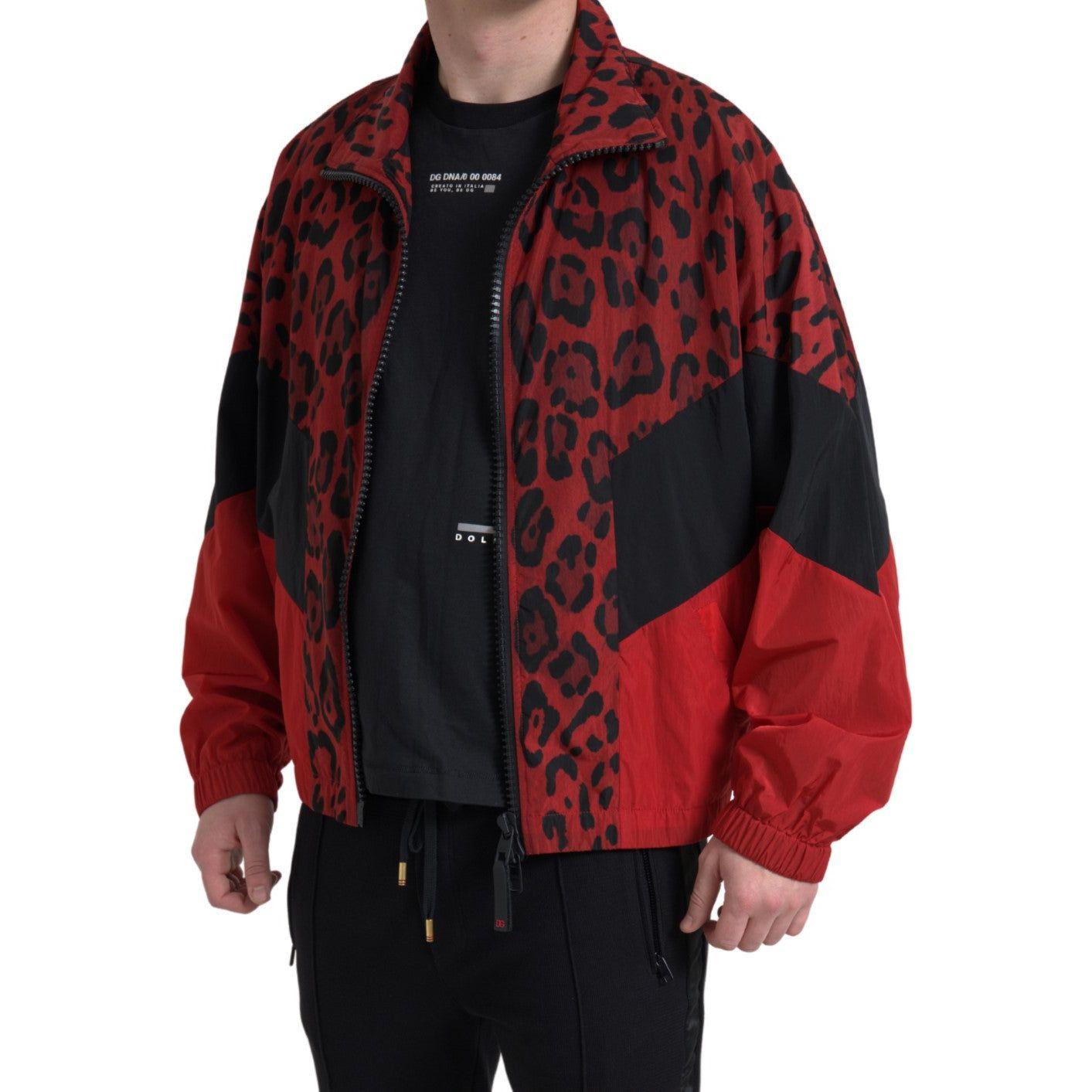 Dolce & Gabbana Red Leopard Zip Sweater Jacket Dolce & Gabbana