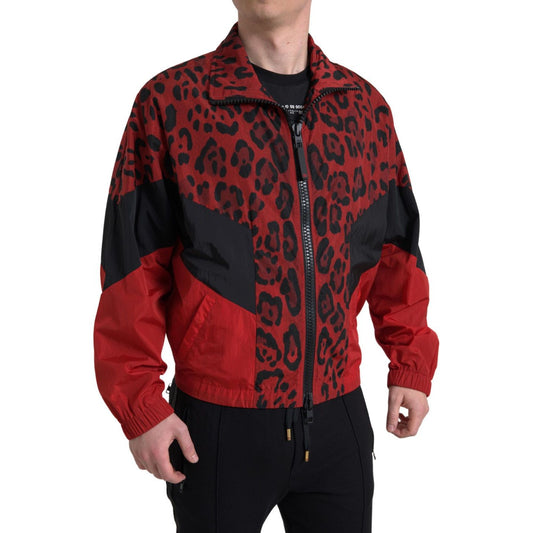 Dolce & Gabbana Red Leopard Zip Sweater Jacket Dolce & Gabbana