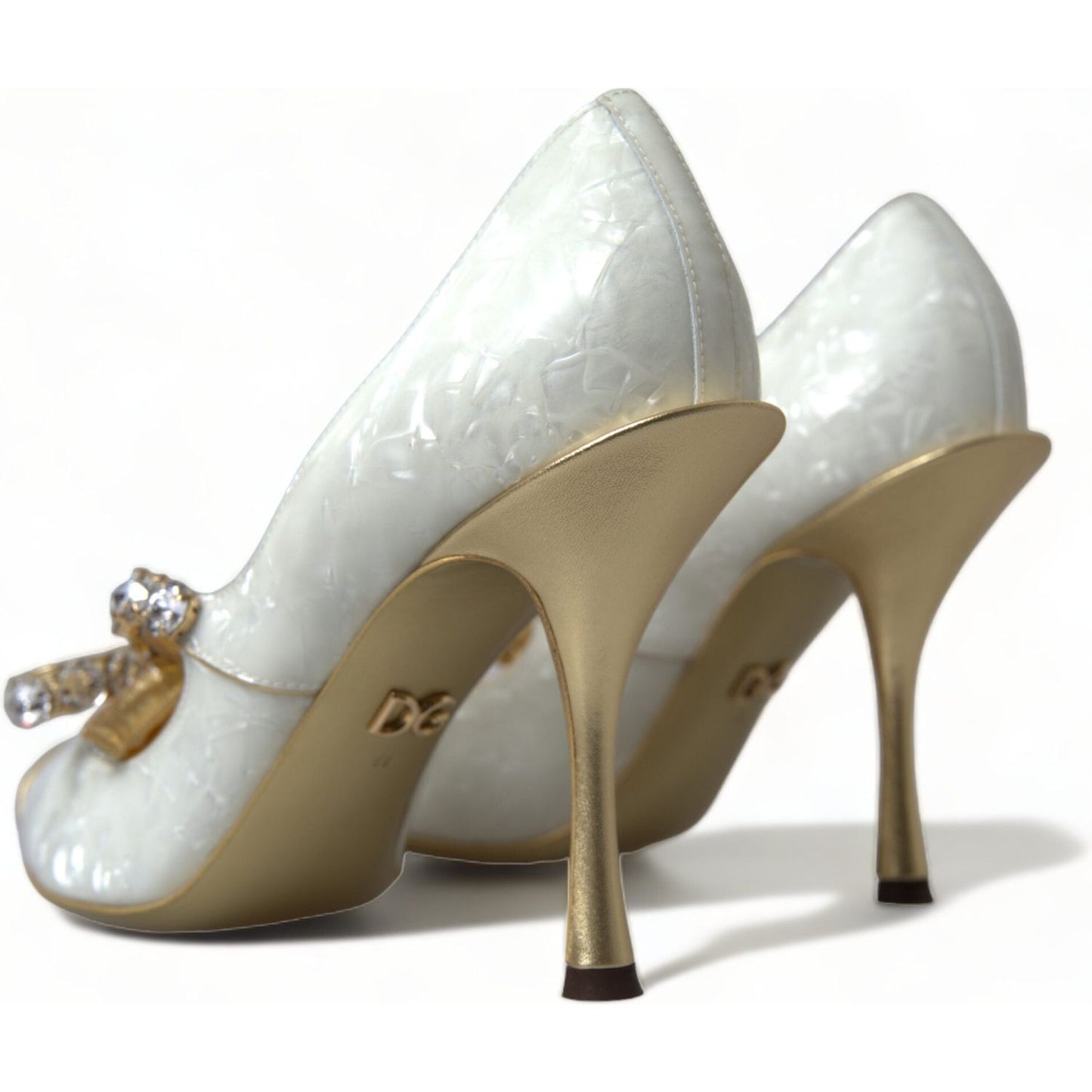 Dolce & Gabbana Elegant White Patent Crystal Bow Heels Dolce & Gabbana