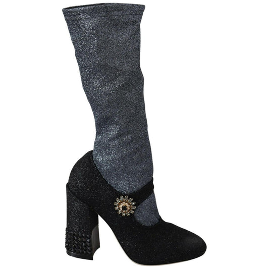 Dolce & Gabbana Black Crystal Mary Janes Booties Shoes Dolce & Gabbana