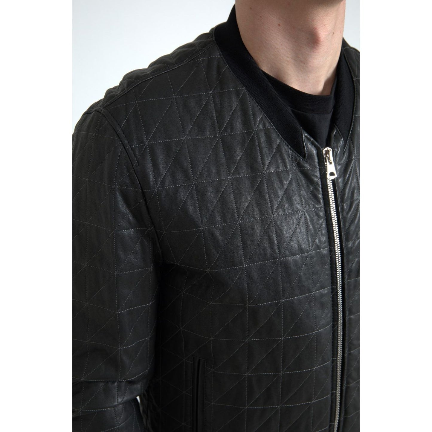 Dolce & Gabbana Elegant Black Leather Bomber Jacket Dolce & Gabbana