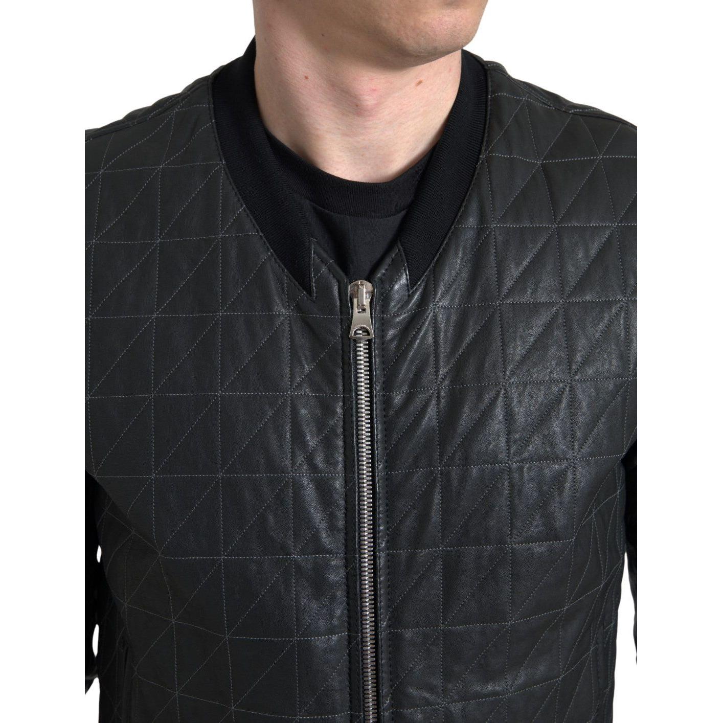 Dolce & Gabbana Elegant Black Leather Bomber Jacket Dolce & Gabbana