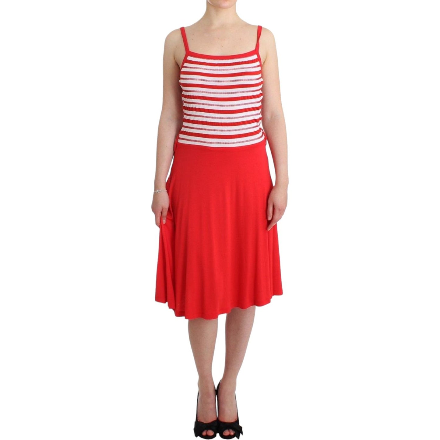 Roccobarocco Red striped jersey A-line dress Roccobarocco