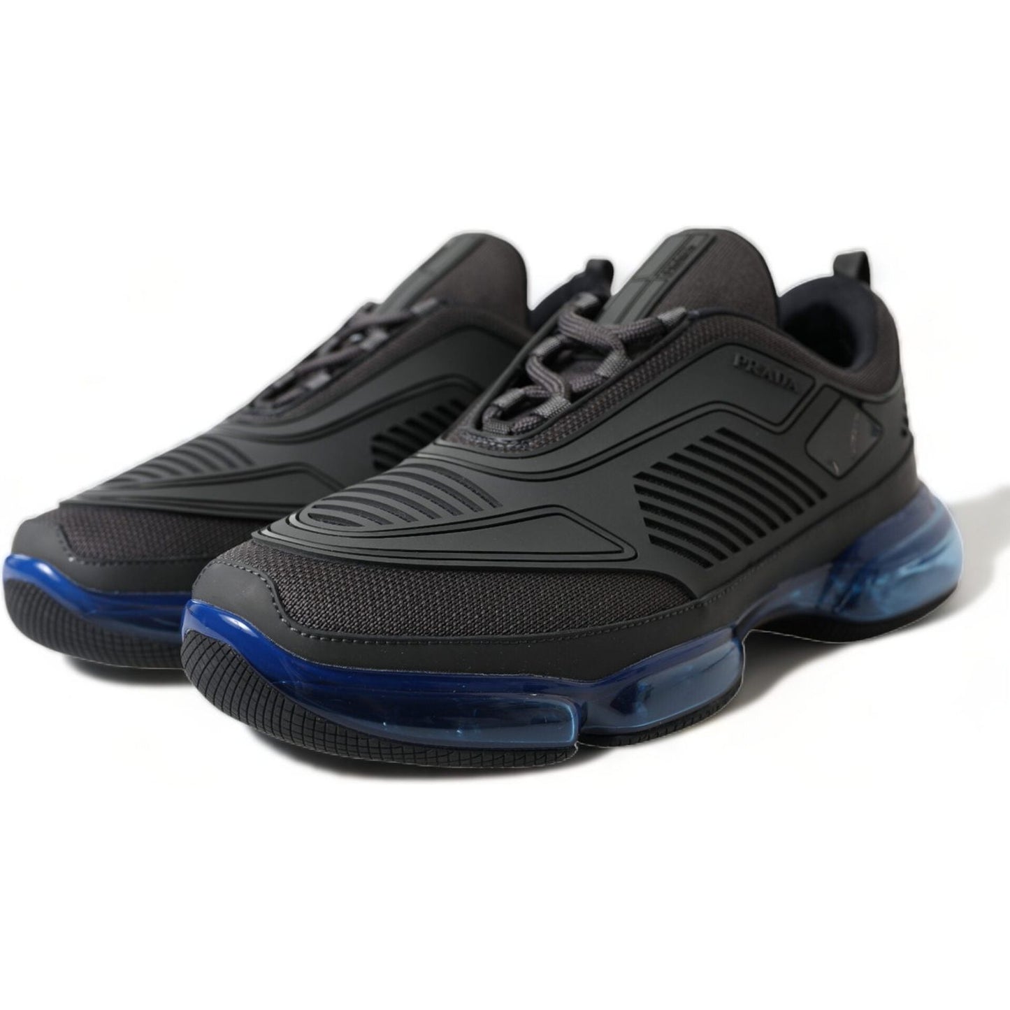 Prada Black Blue Rubber Knit Slip On Low Top Sneakers Shoes Prada