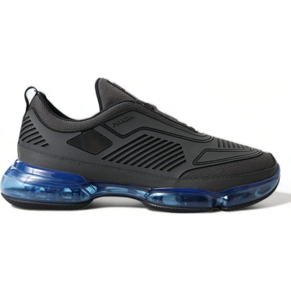 Prada Black Blue Rubber Knit Slip On Low Top Sneakers Shoes Prada