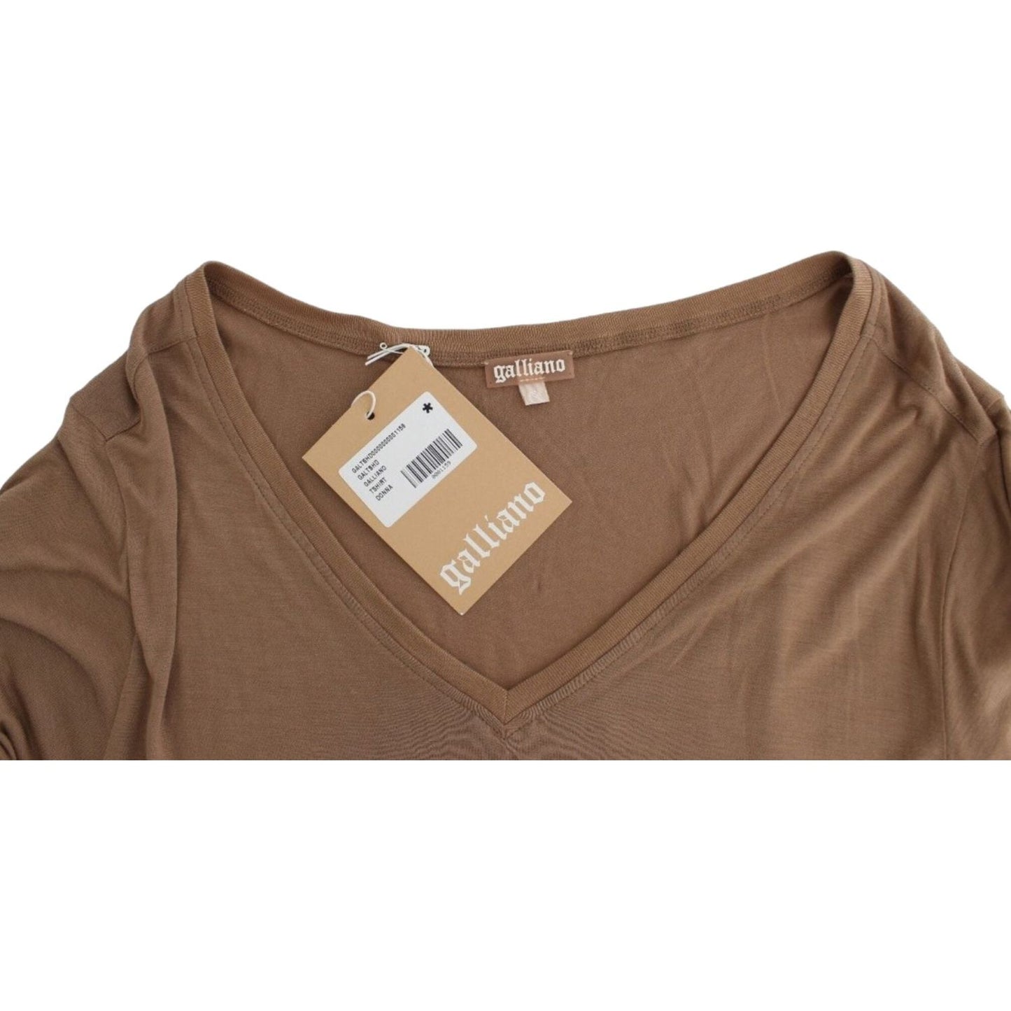 John Galliano Elegant Short-Sleeved Brown Rayon Top John Galliano