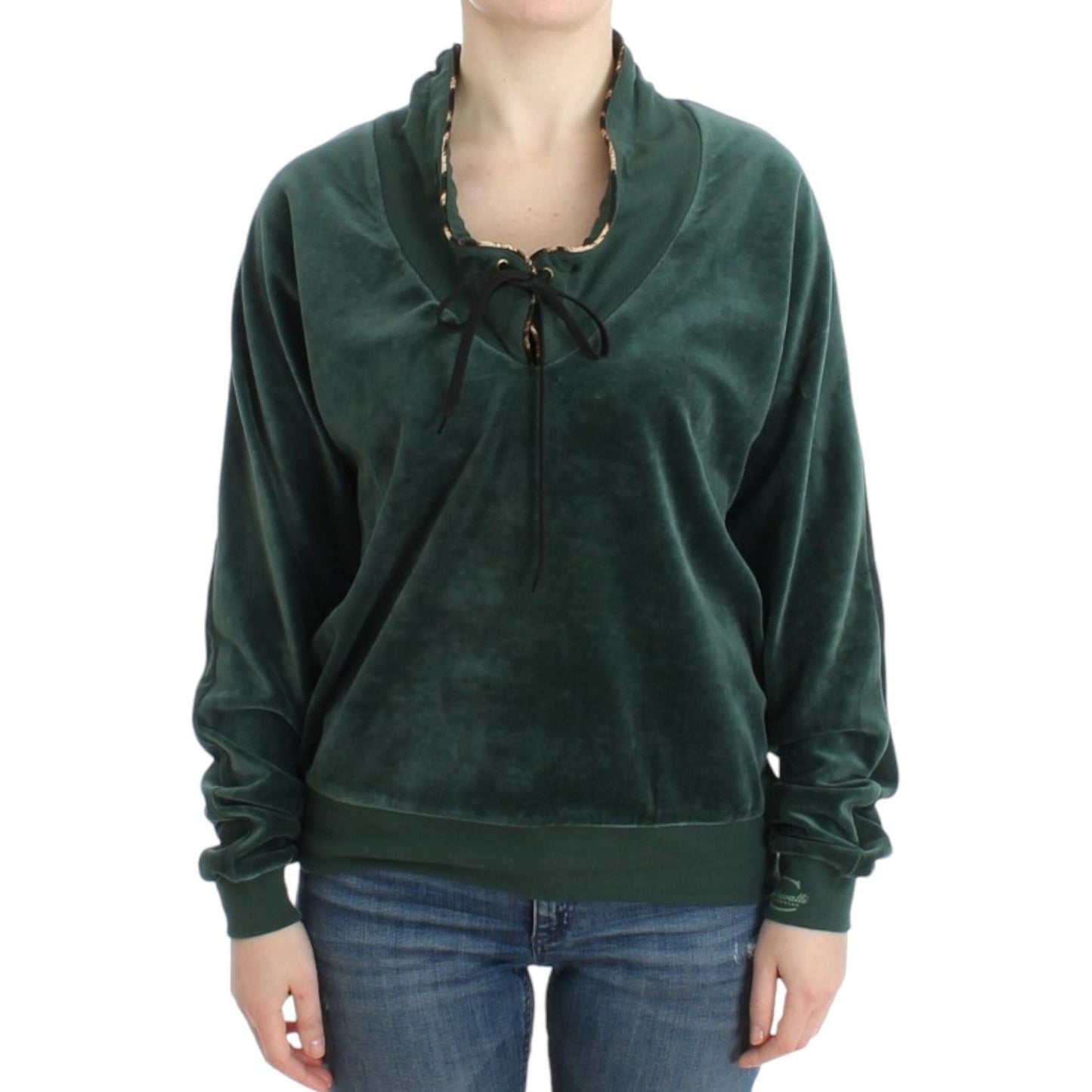 Cavalli Elegant Green Mock Sweater with Rhinestone Detail Cavalli