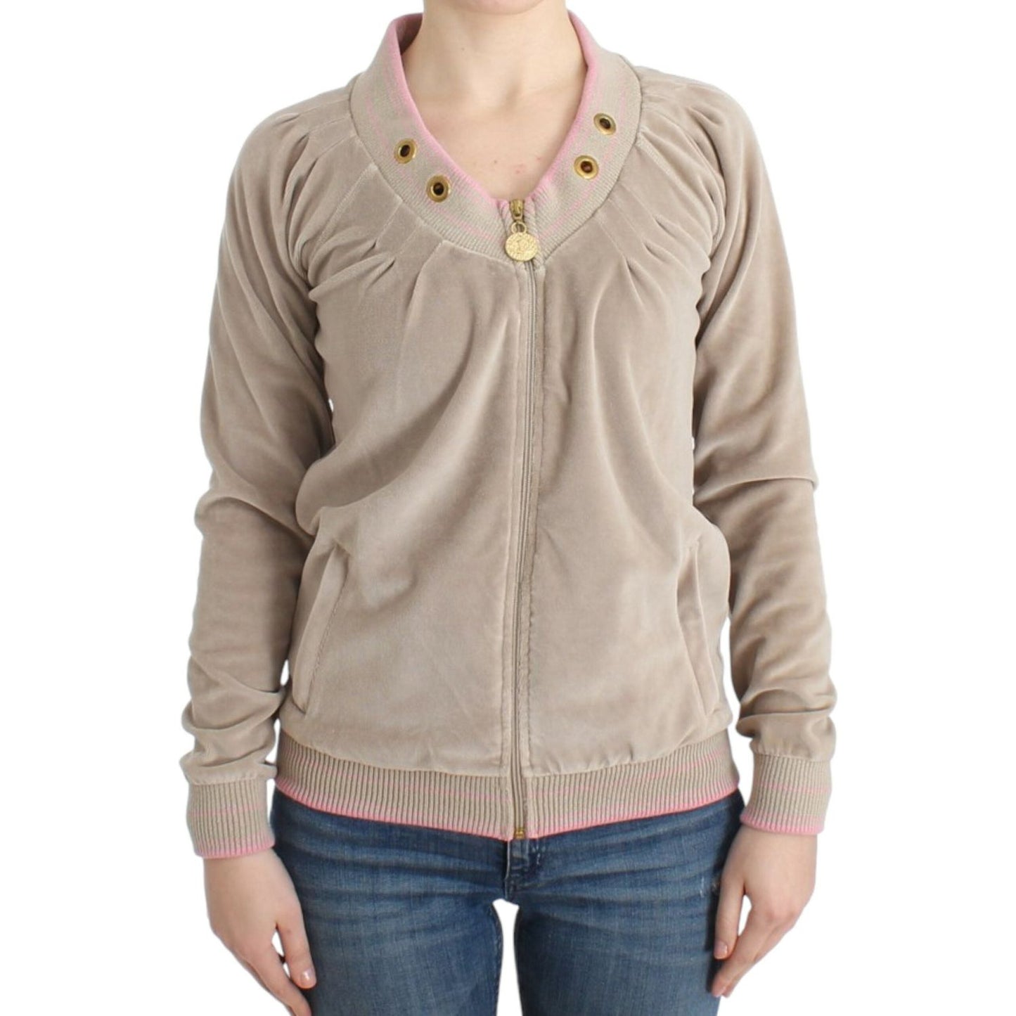 Cavalli Beige velvet zipup sweater Cavalli