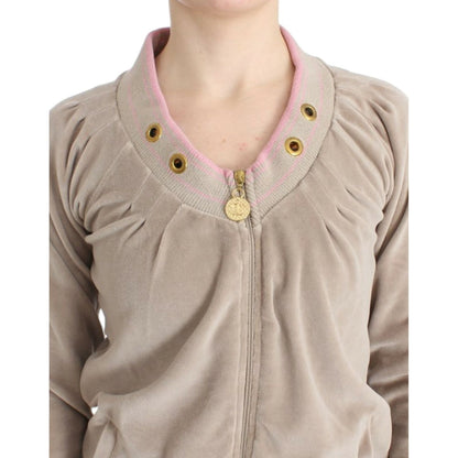 Cavalli Beige velvet zipup sweater Cavalli