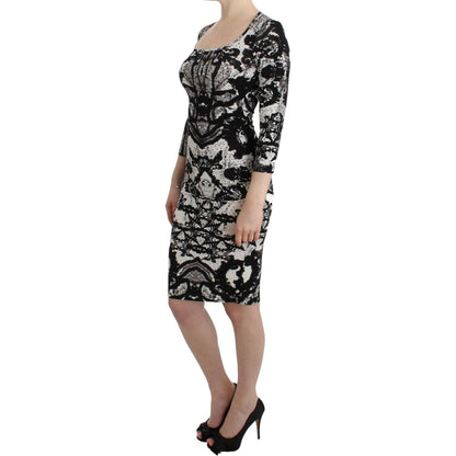 Cavalli Black Printed Sheath Dress Cavalli