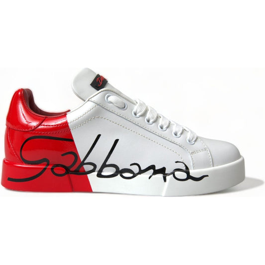 Dolce & Gabbana Elegant White Leather Portofino Sneakers Dolce & Gabbana