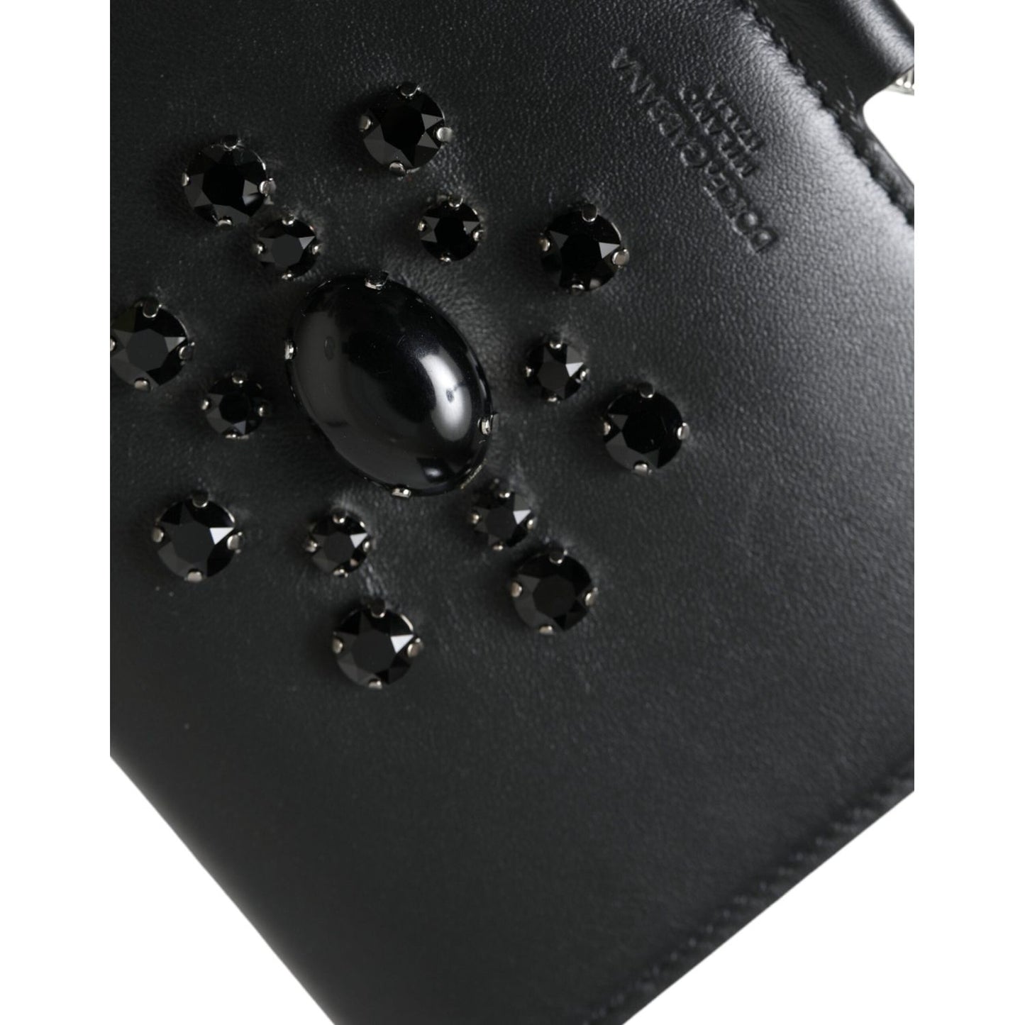 Dolce & Gabbana Black Leather Crystal Embellished Card Holder Wallet