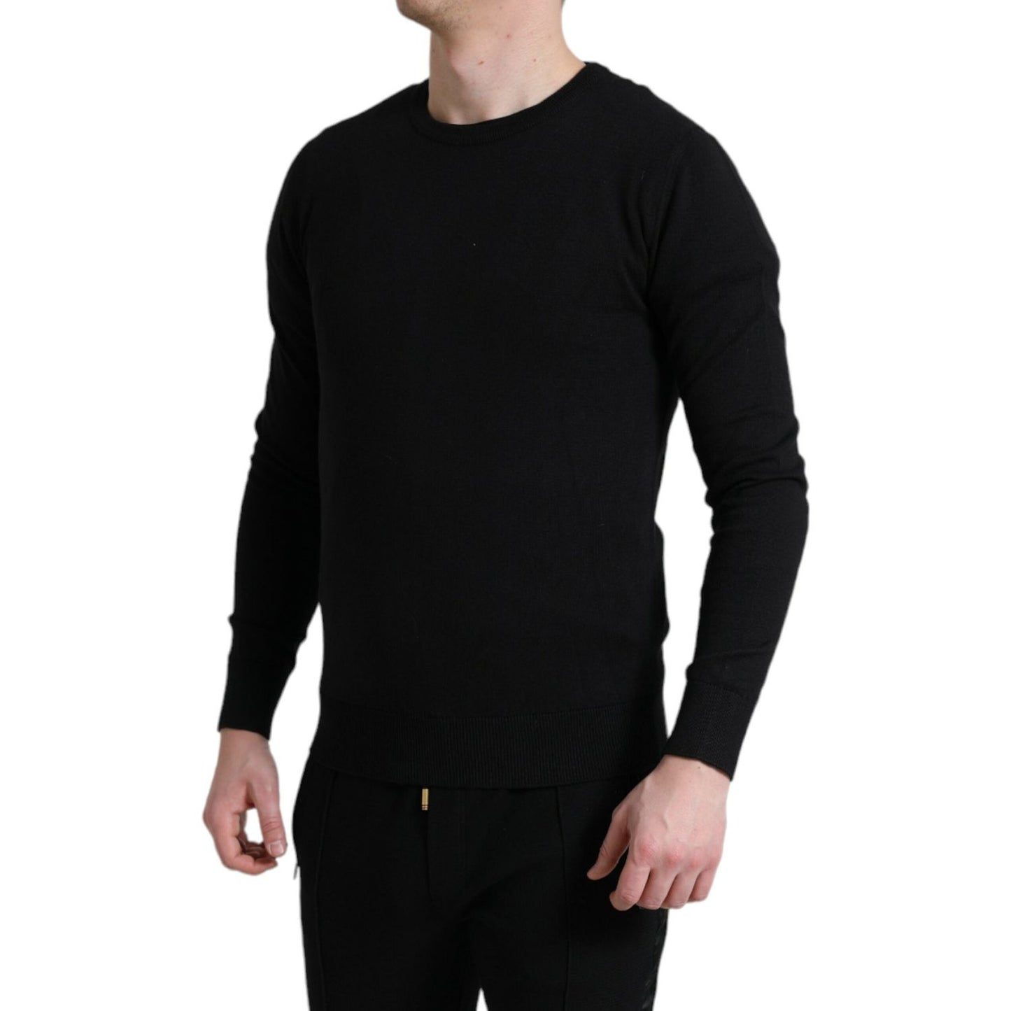 Dolce & Gabbana Elegant Black Cotton Crewneck Pullover Sweater Dolce & Gabbana