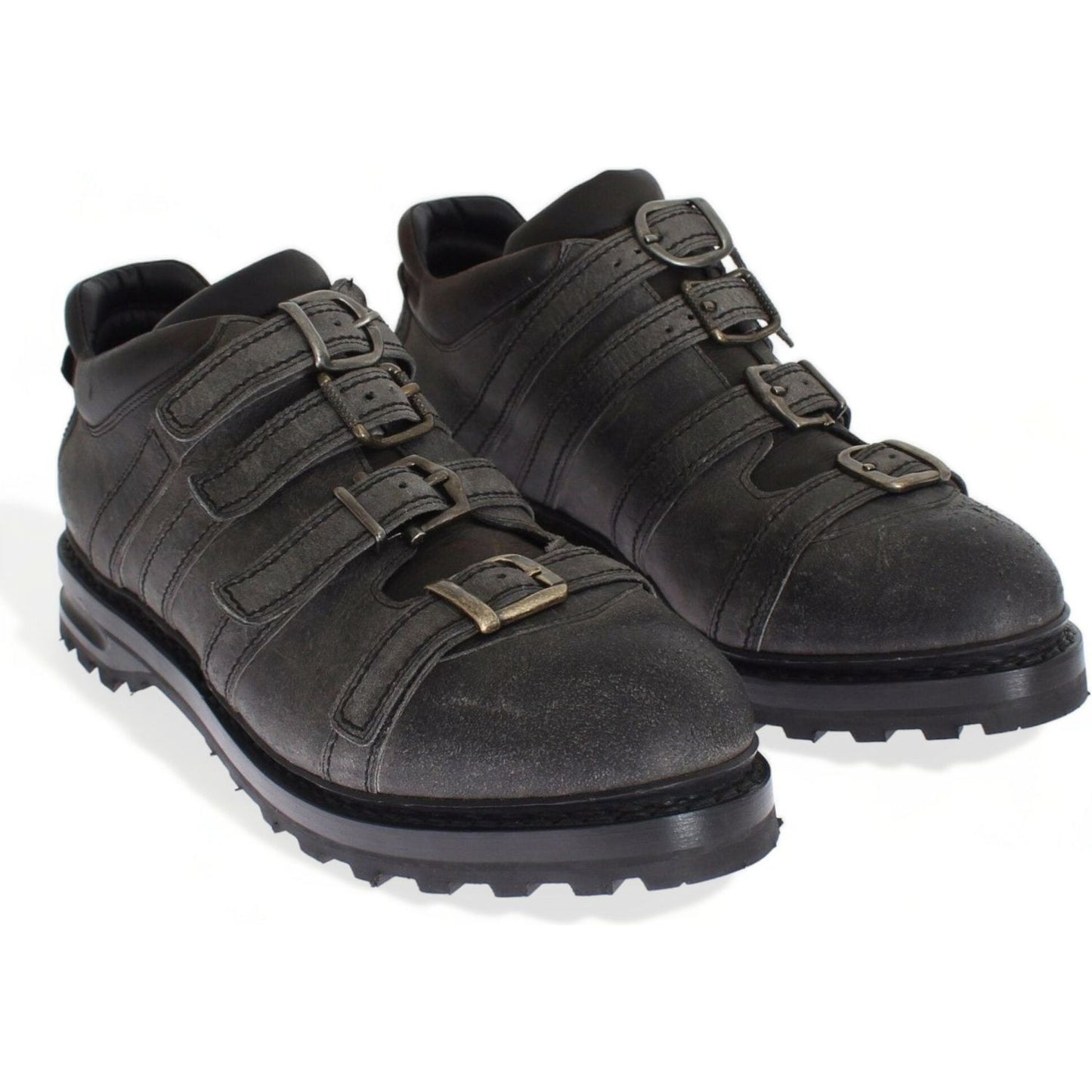 Dolce & Gabbana Gray Leather Ankle Strap Shoes Boots Dolce & Gabbana