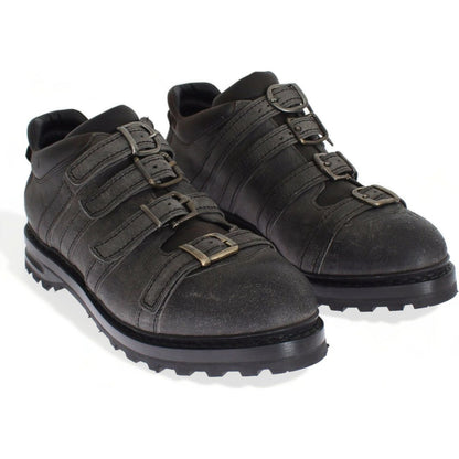 Dolce & Gabbana Gray Leather Ankle Strap Shoes Boots Dolce & Gabbana