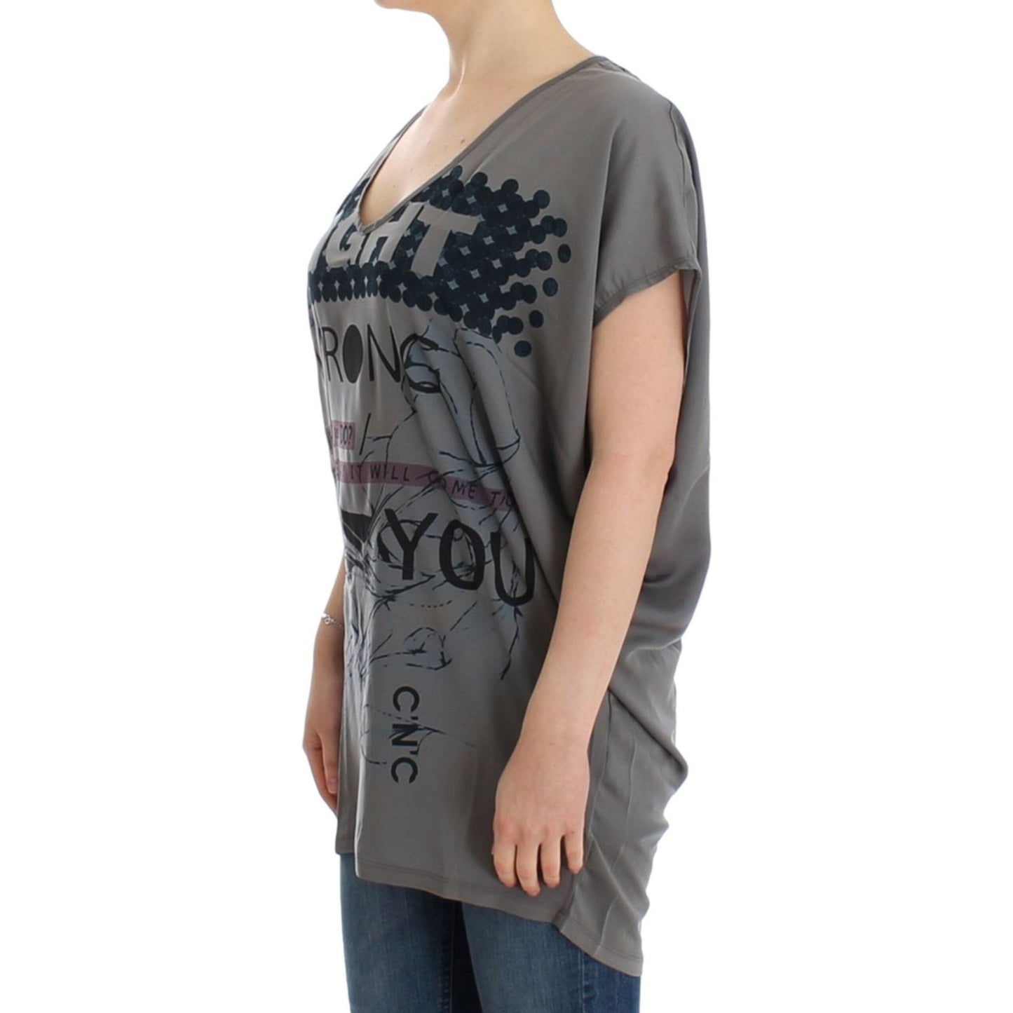 Costume National Gray V-neck long t-shirt