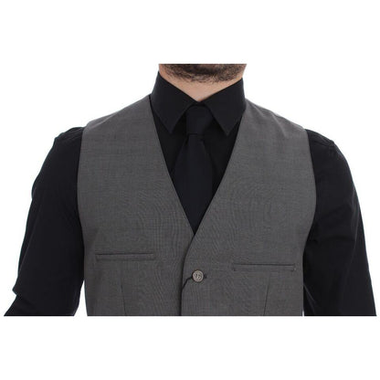 Dolce & Gabbana Gray Cotton Slim Fit Button Front Dress Vest