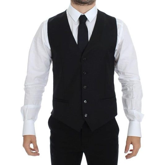 Dolce & Gabbana Black Wool Silk Stretch Dress Vest Blazer