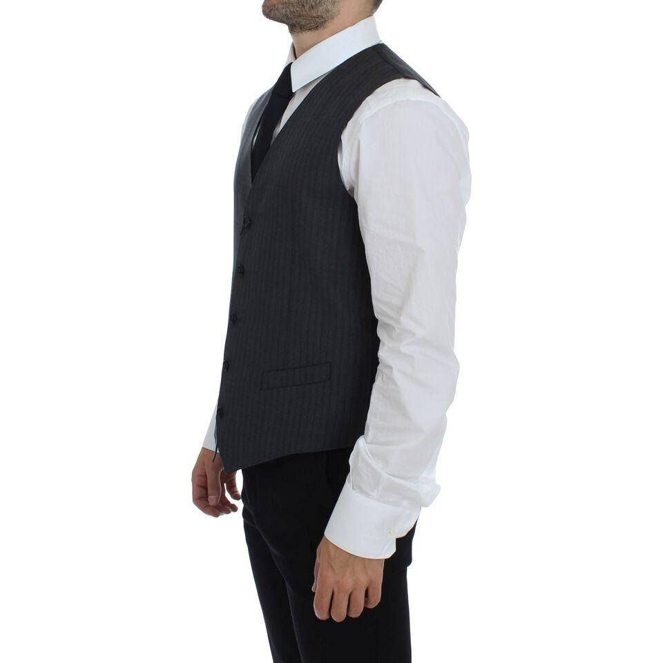 Dolce & Gabbana Elegant Black Striped Wool Dress Vest Dolce & Gabbana