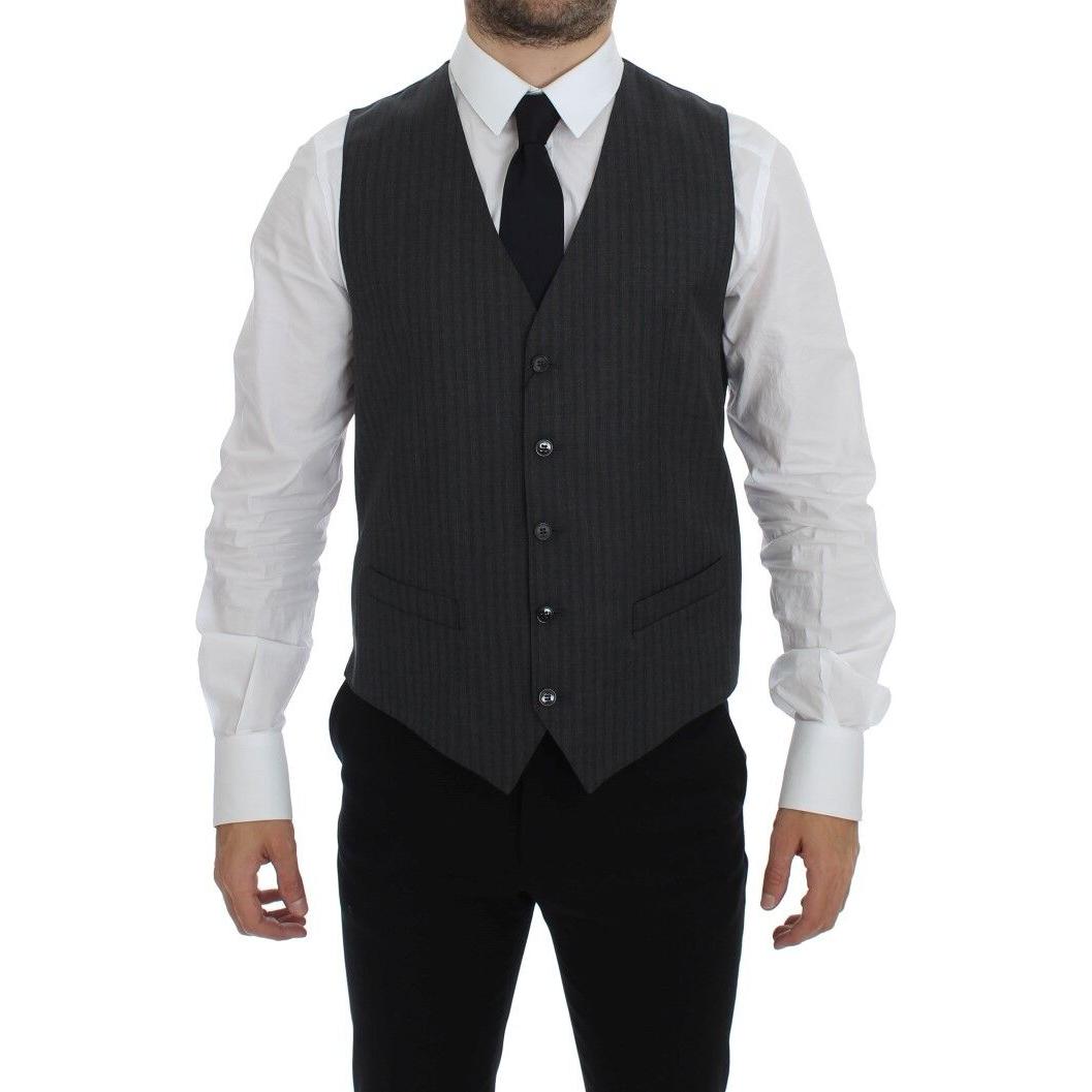 Dolce & Gabbana Elegant Gray Striped Wool Dress Vest Dolce & Gabbana