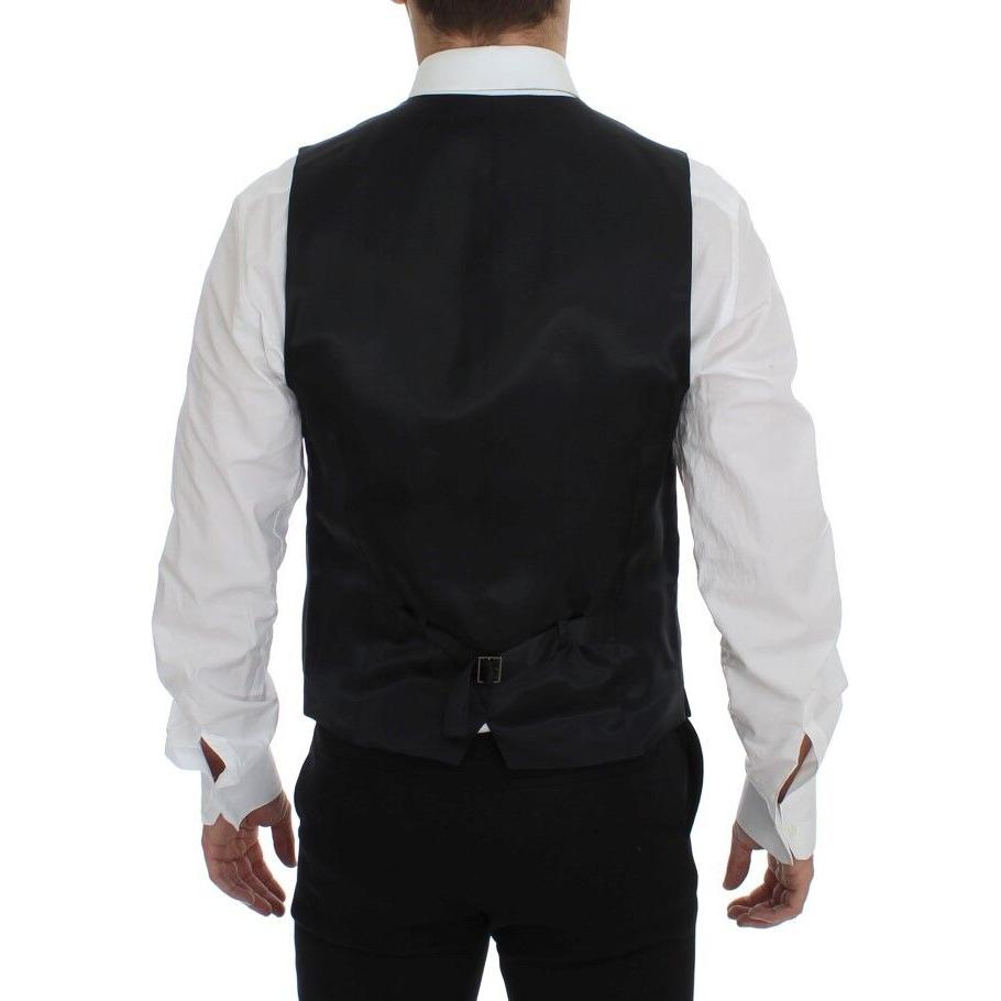 Dolce & Gabbana Gray Striped Wool Logo Vest Gilet Weste