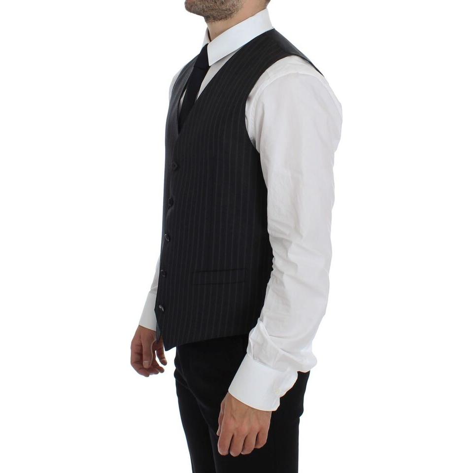 Dolce & Gabbana Elegant Gray Striped Wool Dress Vest Dolce & Gabbana