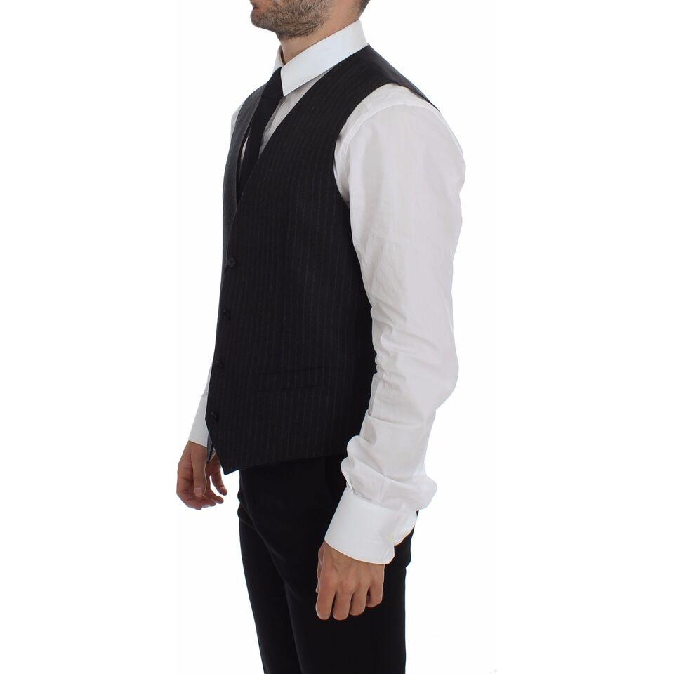 Dolce & Gabbana Elegant Gray Striped Wool Dress Vest Dolce & Gabbana