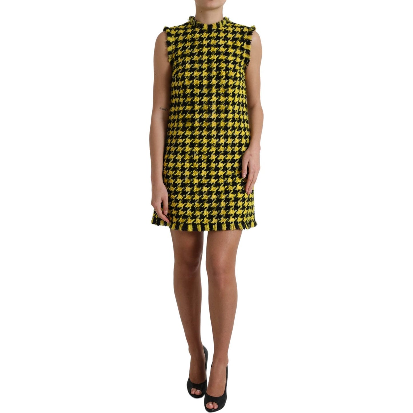 Dolce & Gabbana Houndstooth Knitted Chic Yellow Mini Skirt Dolce & Gabbana